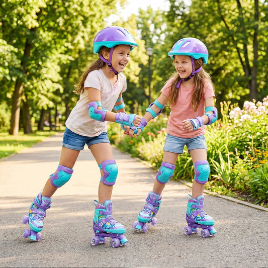 DirectDeals kids roller skates, 4-sizes adjustable with lights, girls in purple teal quad skates on Tampa Home & Garden Store