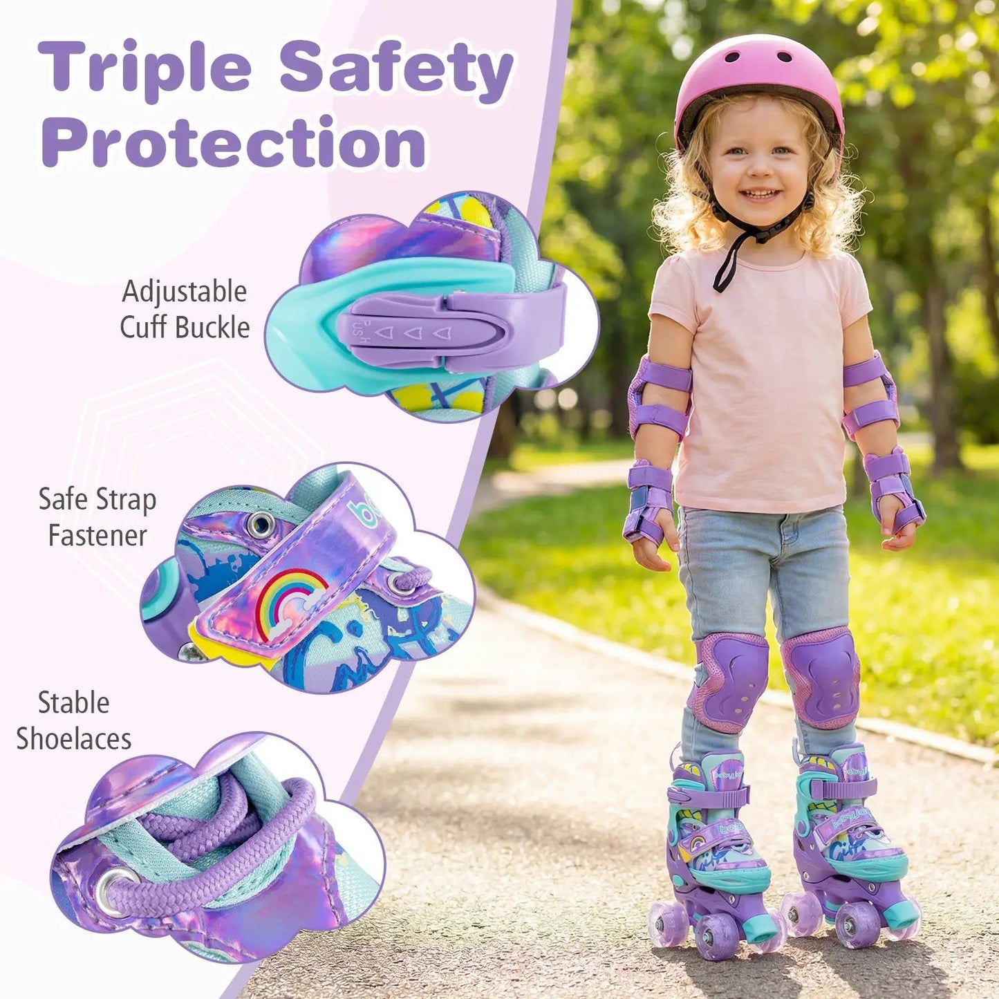 Adjustable Kids Roller Skates DirectDeals with light-up wheels in purple teal on Tampa Home & Garden Store