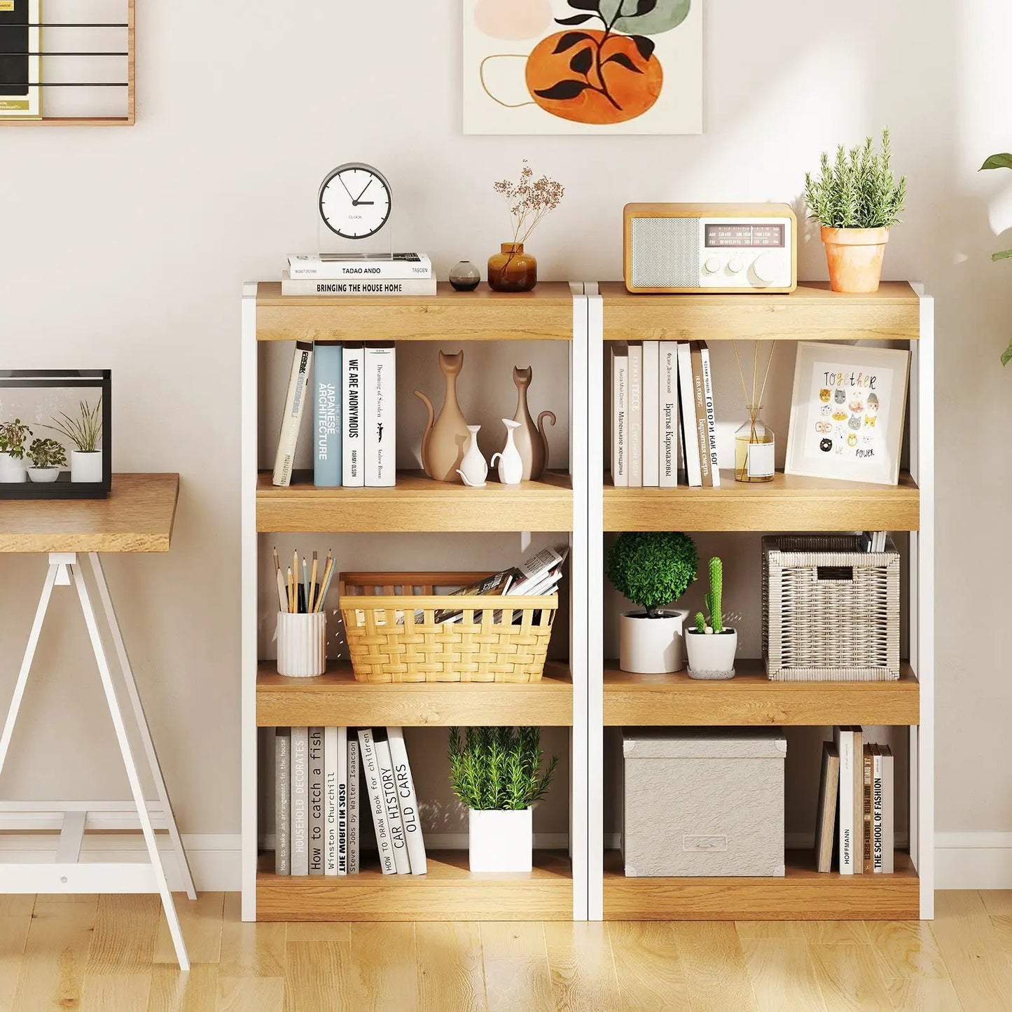 Wall Cabinet with 2 Fluted Doors and Open Cube