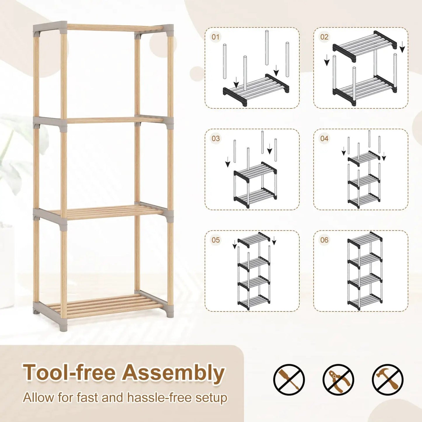 5-Tier Pine Wood Bookshelf with Open Shelves