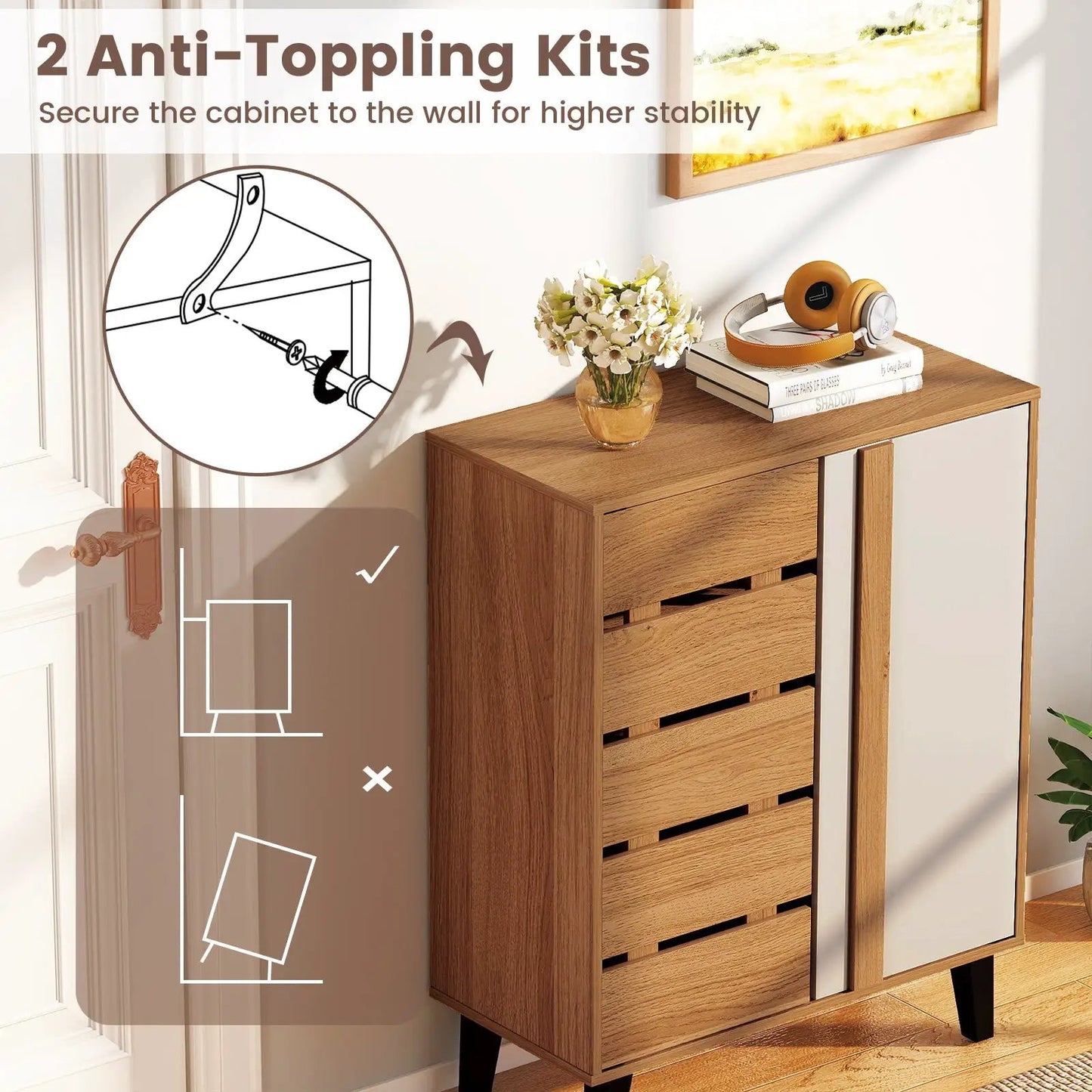 4-Tier Shoe Organizer with Louvered Door in natural wood by DirectDeals on Tampa Home & Garden Store