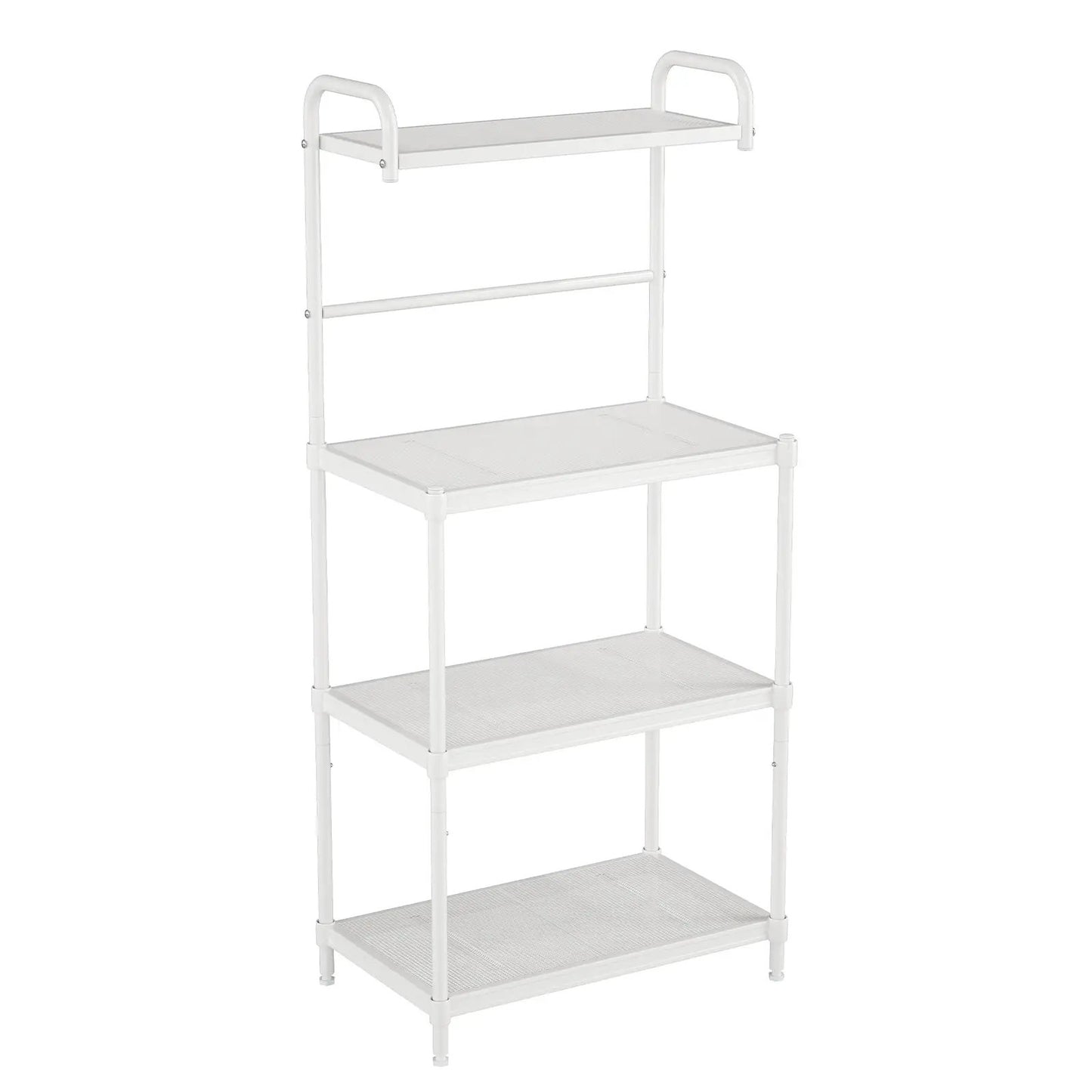 DirectDeals white 4-tier baker rack in metal with rounded rails and four levels on Tampa Home & Garden Store