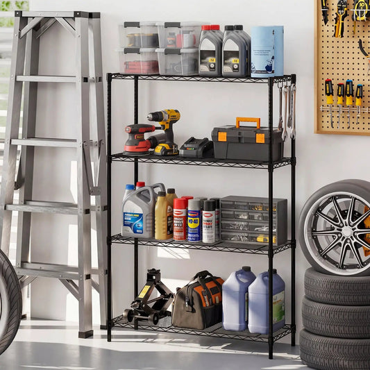DirectDeals 4-Tier black metal shelving unit with 1000-Lb capacity for garage storage on Tampa Home & Garden Store