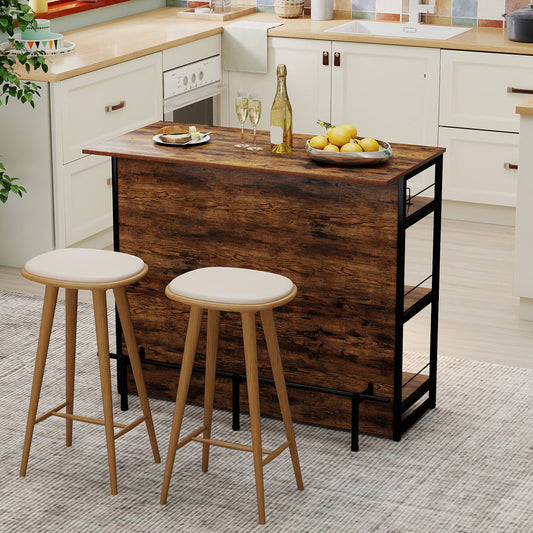 4-Tier Mini Bar Kitchen Island with Footrest and Wine Rack-Coffee - Tampa Home & Garden Store