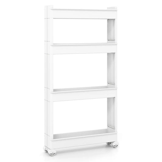 Four Tier Slim Storage Trolley with Trays white metal utility cart on wheels DirectDeals on Tampa Home & Garden Store