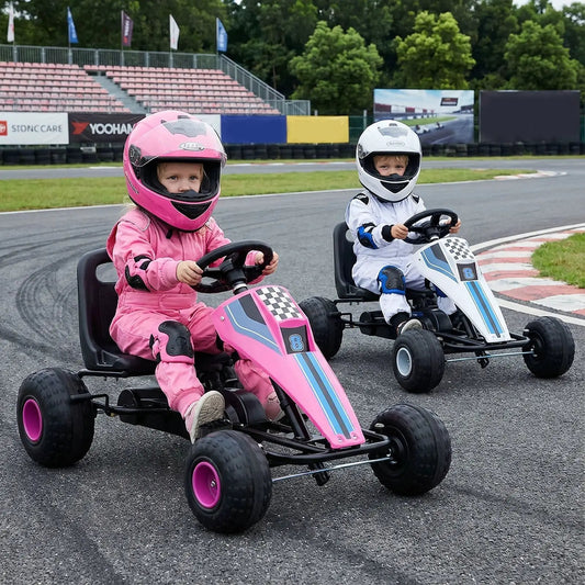 4-Wheel Ride Go Kart for Kids with Steering Wheel, pink & white karts on track DirectDeals on Tampa Home & Garden Store