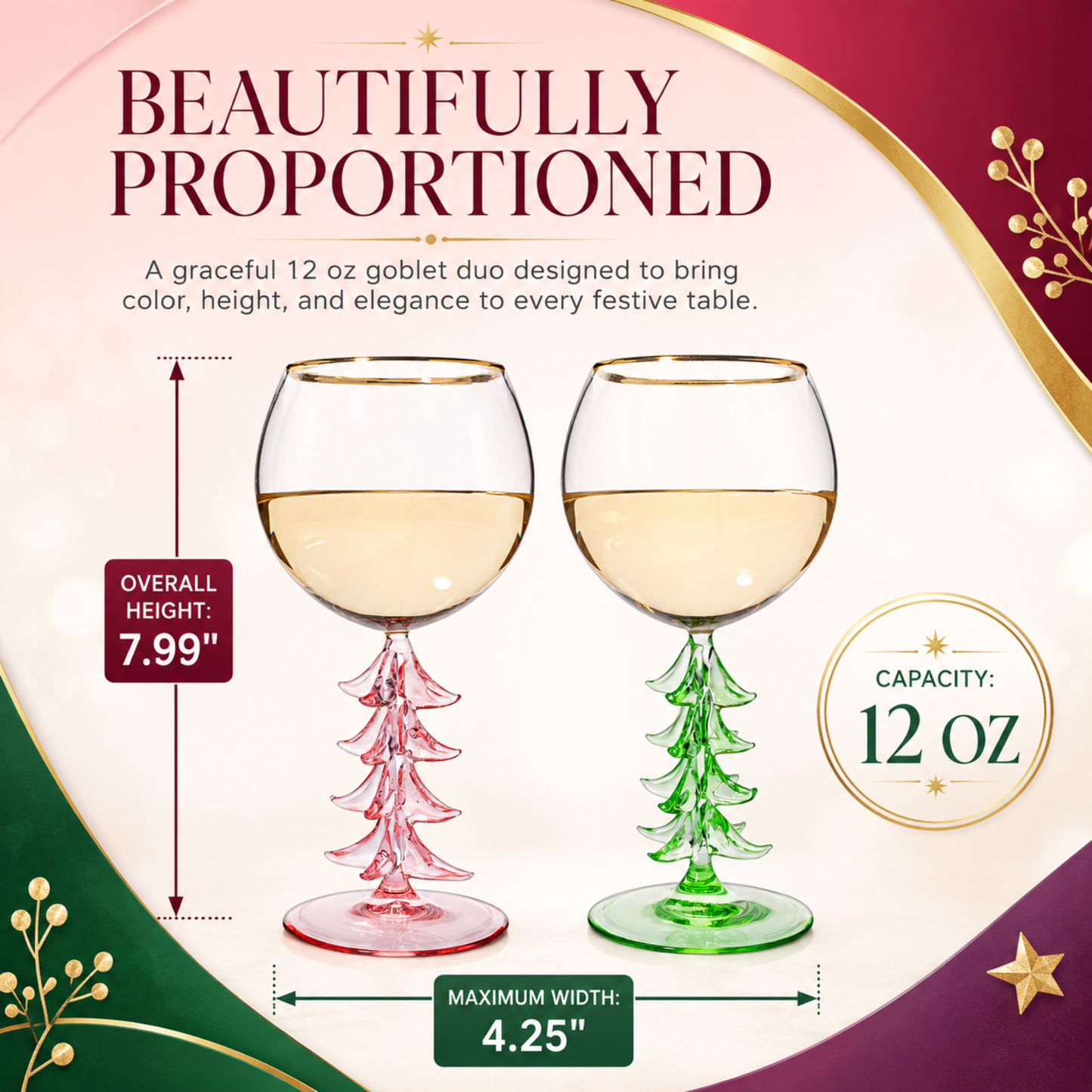Natale Clear Stemmed Wine Glasses Set of 2