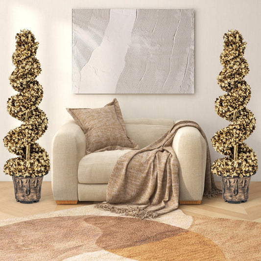 4 FT Artificial Topiary Spiral Tree Set of 2 with Vintage Plastic Nursery Pot-Gold - Tampa Home & Garden Store