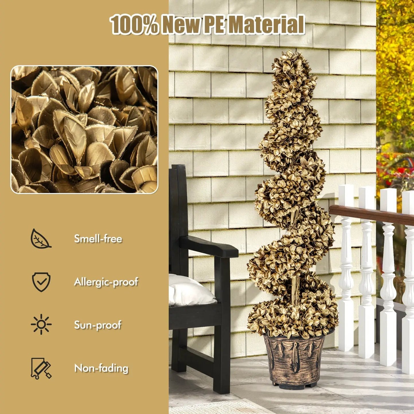 4 ft artificial topiary spiral trees set of 2 with gold-tone foliage in pots on Tampa Home & Garden Store