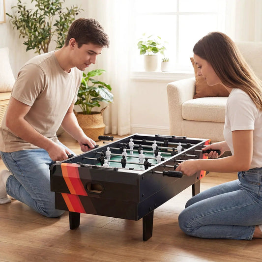4 in 1 game table set foosball billiards hockey; black cabinet with orange stripe in living room on Tampa Home & Garden Store