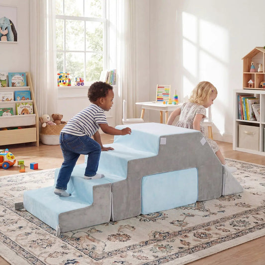 DirectDeals 4-in-1 foam climbing blocks for toddlers, blue and gray, indoor play set on Tampa Home & Garden Store