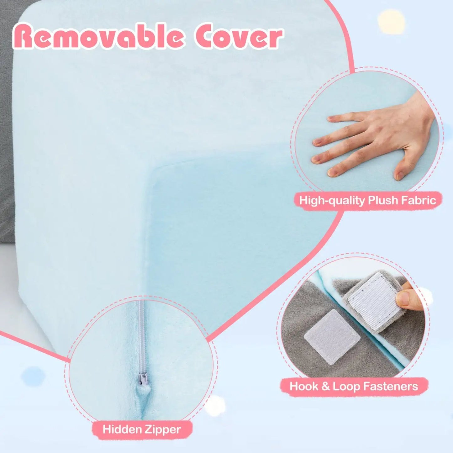 4-in-1 foam climbing blocks for toddlers, light blue plush fabric with removable cover and hidden zipper on Tampa Home & Garden Store