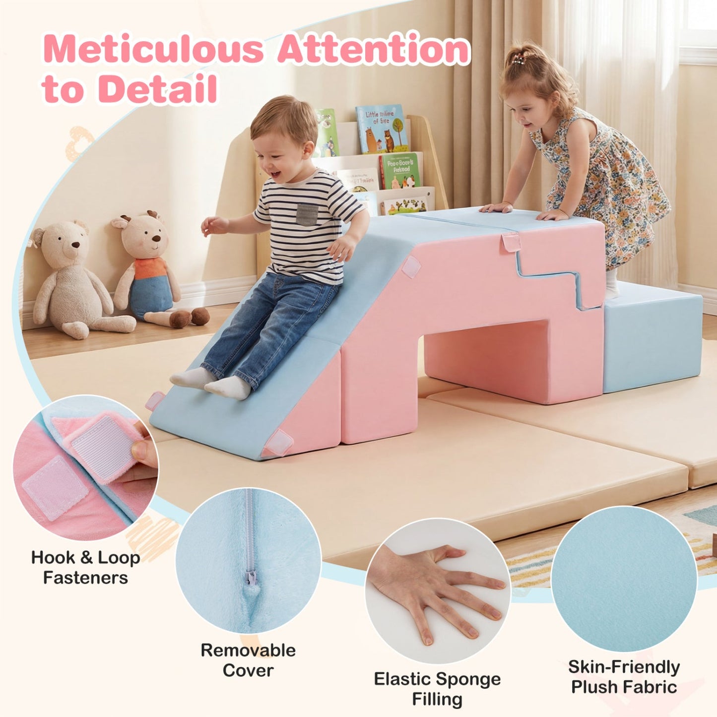 4-in-1 foam climbing blocks with slide for toddlers in pastel pink and blue DirectDeals on Tampa Home & Garden Store