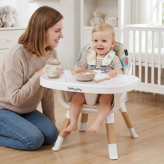 4 in 1 High Chair babyjoy white chair with plastic tray and wood legs on Tampa Home & Garden Store