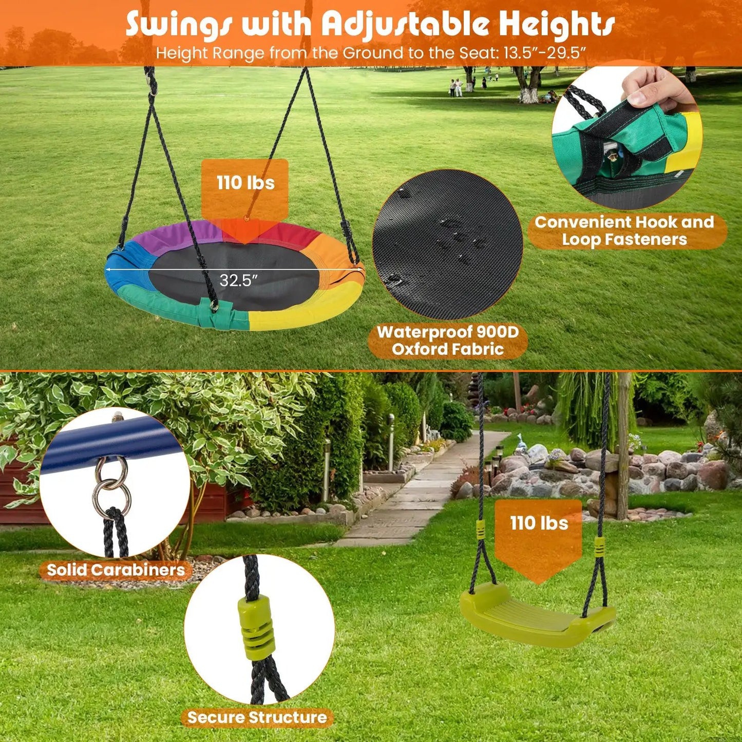 4-in-1 Heavy-Duty Metal Playset with colorful circular swing seat, 32.5 in dia, 110 lbs capacity DirectDeals on Tampa Home & Garden Store