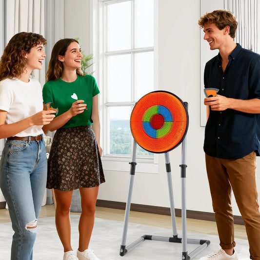 4 in 1 throwing target set with bristle target on stand; round target in orange blue green red on Tampa Home & Garden Store