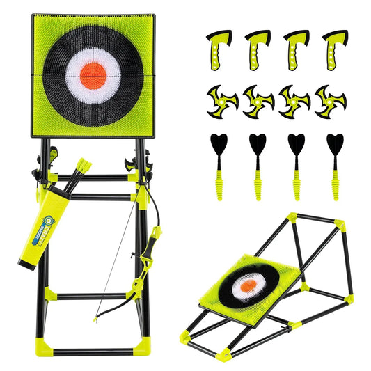 4-in-1 throwing target set with bristle target; 4 axes, 5 blades, 4 darts DirectDeals on Tampa Home & Garden Store
