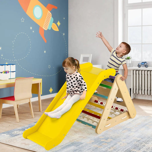 4 in 1 Triangle Climber Toy with Sliding Board, yellow wooden climber DirectDeals on Tampa Home & Garden Store