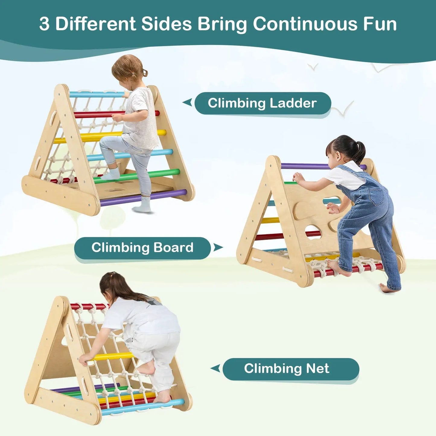 4 in 1 Triangle Climber Toy with Sliding Board and Climbing Net-Multicolor - Tampa Home & Garden Store