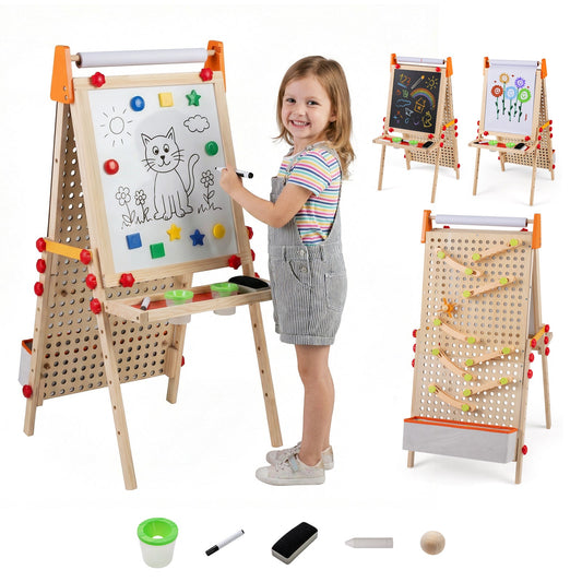 4-in-1 Wooden Kids Art Easel Double-Sided Foldable with Paper Roll and Storage Tray - Tampa Home & Garden Store