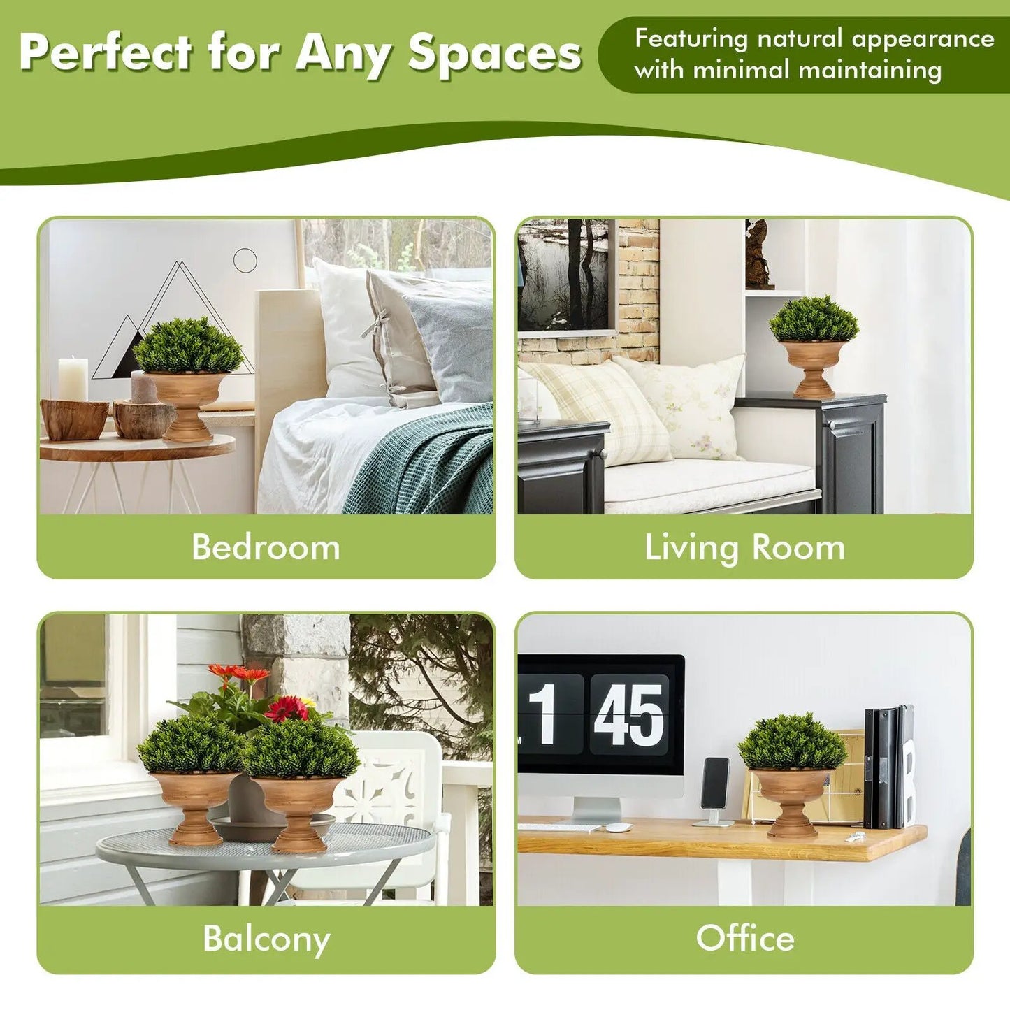 4-pack artificial green boxwood topiary trees in terracotta pots for home and office decor on Tampa Home & Garden Store