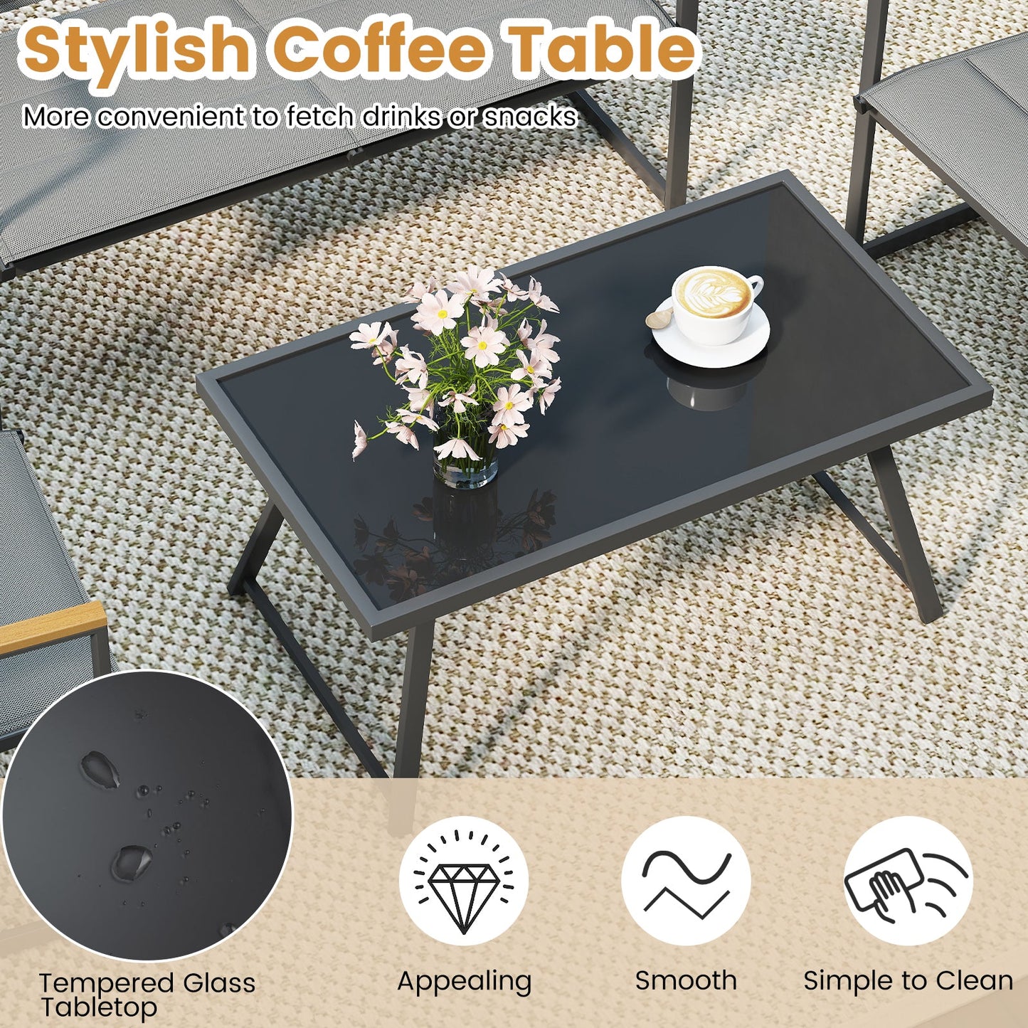 Juego de muebles de patio de 4 piezas para conversar al aire libre - Gris