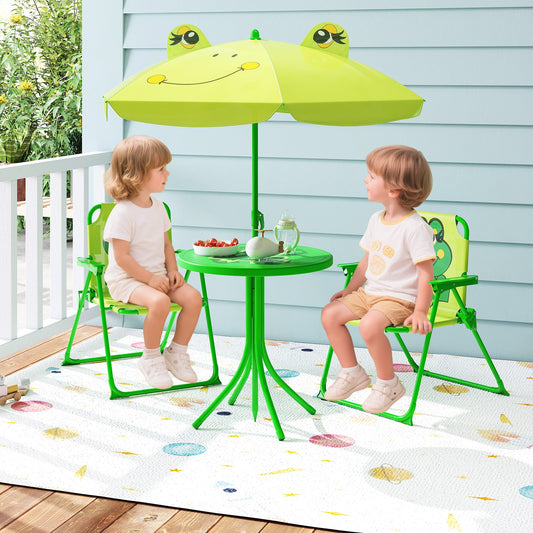 4 Pieces Kids Picnic Set with 2 Folding Chairs and Height Adjustable Umbrella - Tampa Home & Garden Store
