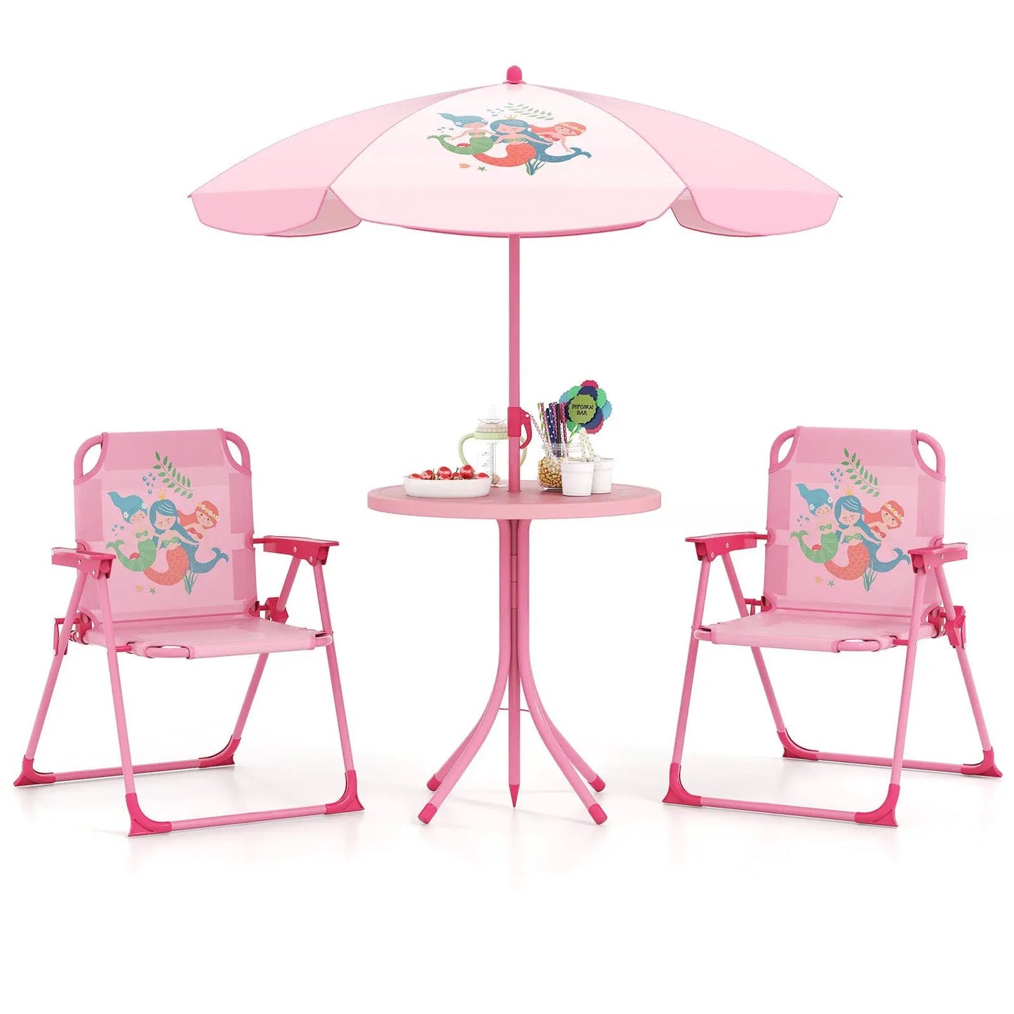 Kids 4-piece pink picnic set with 2 folding chairs and height adjustable umbrella on Tampa Home & Garden Store