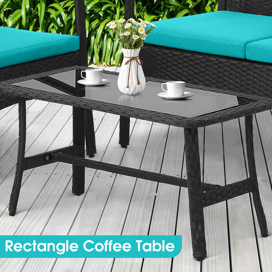 4 Pieces Rattan Conversation Set with Tempered Glass Coffee Table-Turquoise - Tampa Home & Garden Store