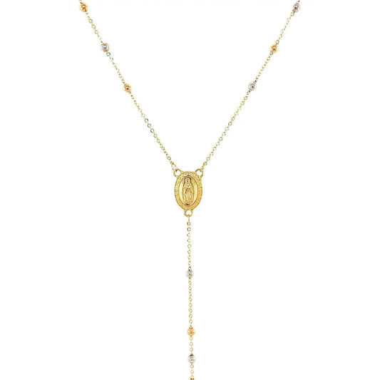 14k Tri Color Gold Lariat Rosary Necklace with religious medal pendant and bead drop by Bids on Tampa Home & Garden Store