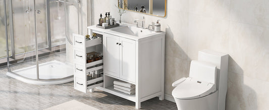 36-inch white bathroom vanity with sink top and storage cabinet by HouseOfZazla on Tampa Home & Garden Store