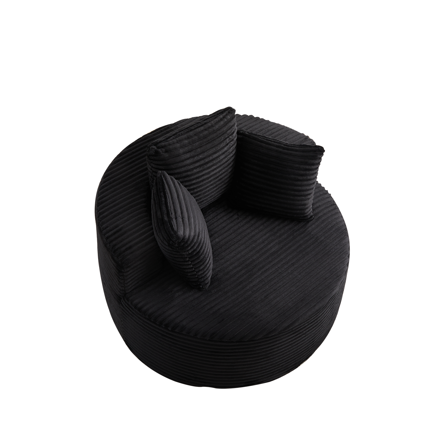 43-Inch Round Corduroy Single Sofa in black with ribbed texture, HouseOfZazla on Tampa Home & Garden Store