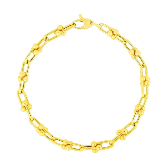 14K Gold Jax Chain Bracelet, 7.5 in, rectangular links with bead accents and lobster clasp on Tampa Home & Garden Store