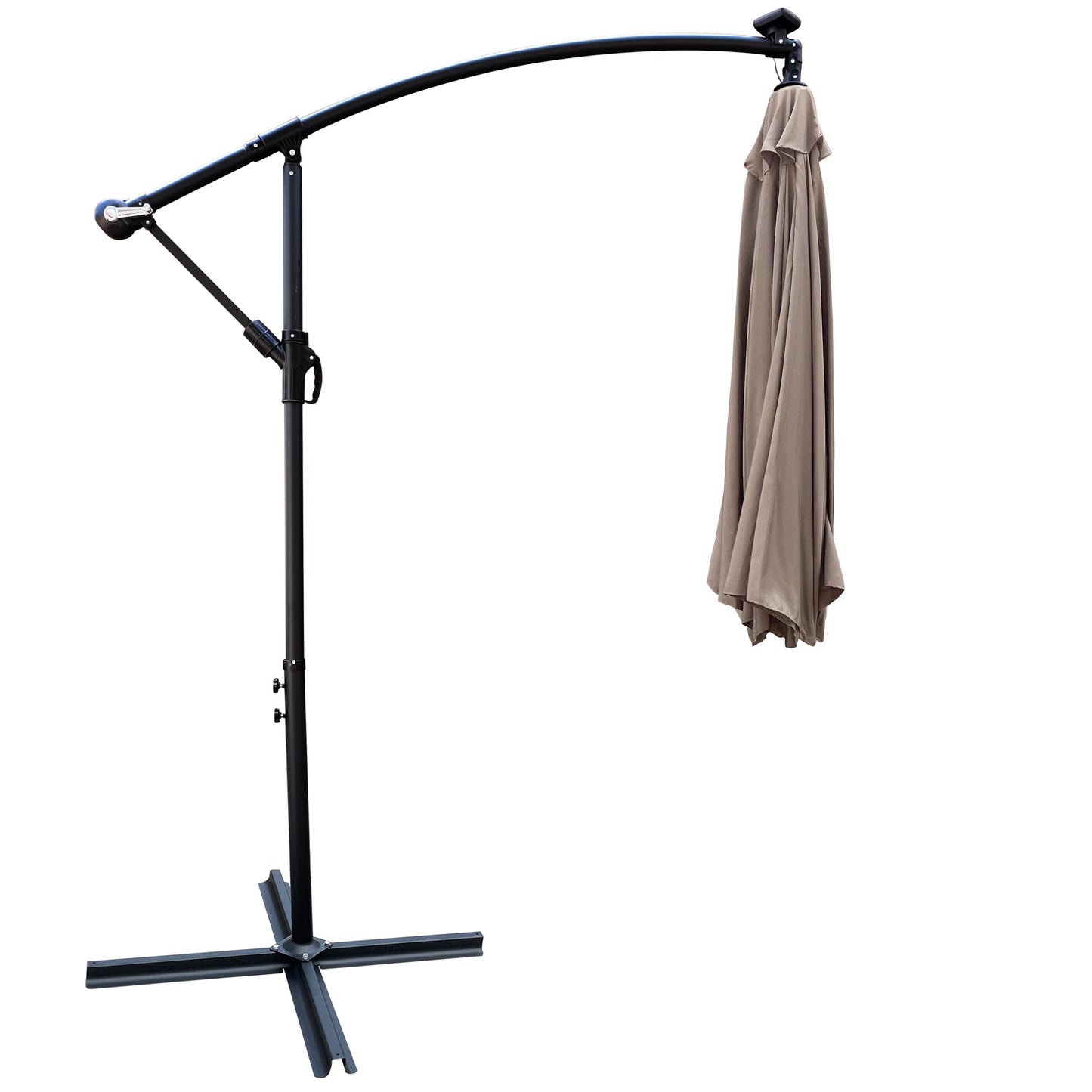 10 ft outdoor solar powered LED umbrella beige fabric with black metal frame HouseOfZazla on Tampa Home & Garden Store