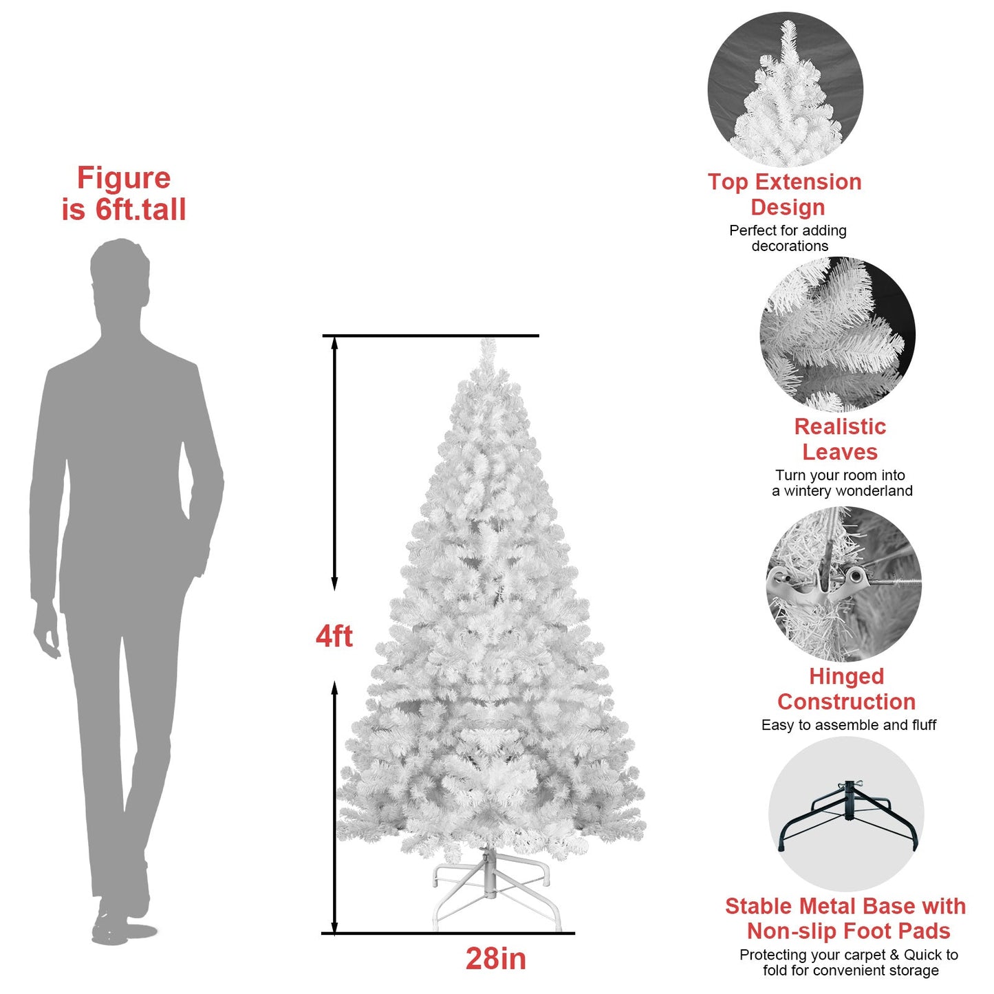 4-Foot Pre-Lit Modern White Christmas Tree by HouseOfZazla, hinged construction and metal base on Tampa Home & Garden Store