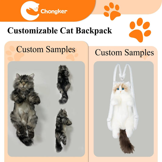 Custom Cat Plush Backpack by Chongker Creative; showcases cat backpacks with plush cats on Tampa Home & Garden Store