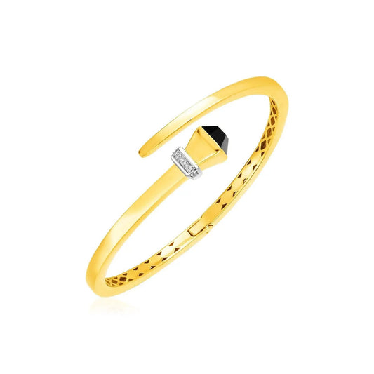 Bracelet: 14k yellow gold hinged bangle with black onyx end cap and diamond accent bar on Tampa Home & Garden Store