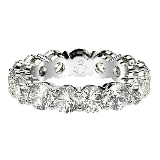 Round-cut lab-grown diamond eternity ring in 14k white gold, 5 cttw FG/VS2, prong-set on Tampa Home & Garden Store