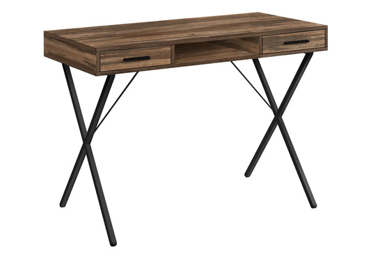 Wooden computer desk with two drawers, center shelf, metal X legs by Unique Piece Furniture on Tampa Home & Garden Store