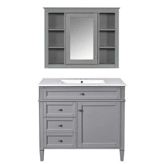 Bathroom vanity with mirror cabinet, single sink, 2 soft closing doors and 4 drawers on Tampa Home & Garden Store