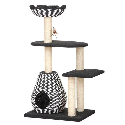 Petpals Ace Handwoven Cat Tree with boho black-white basket and sisal posts, multi-level perch on Tampa Home & Garden Store