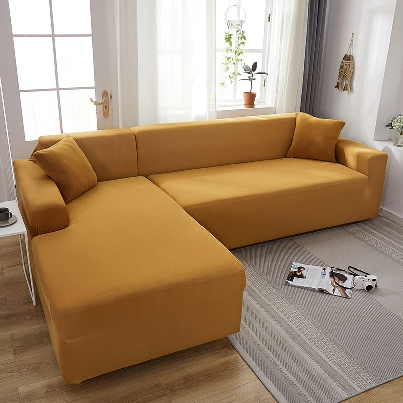 Nordic Imperial Concubine Sofa Cover mustard yellow elastic sofa cover on L-shaped sofa on Tampa Home & Garden Store