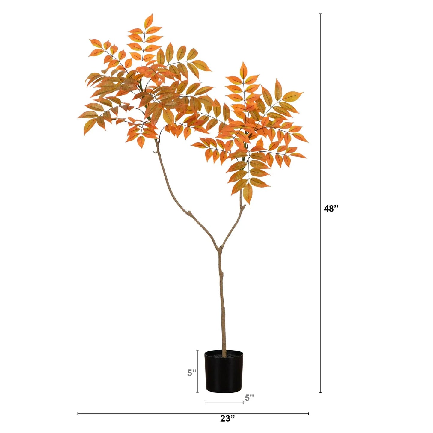 Autumn Sumac Artificial Tree by Nearly Natural in a black pot with orange leaves on Tampa Home & Garden Store