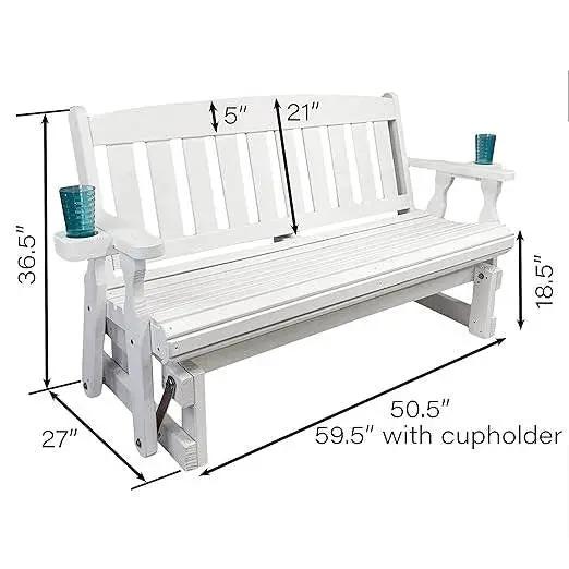 4ft Heavy Duty Amish Porch Glider Bench in White with Cupholders - Made in USA - Tampa Home & Garden Store