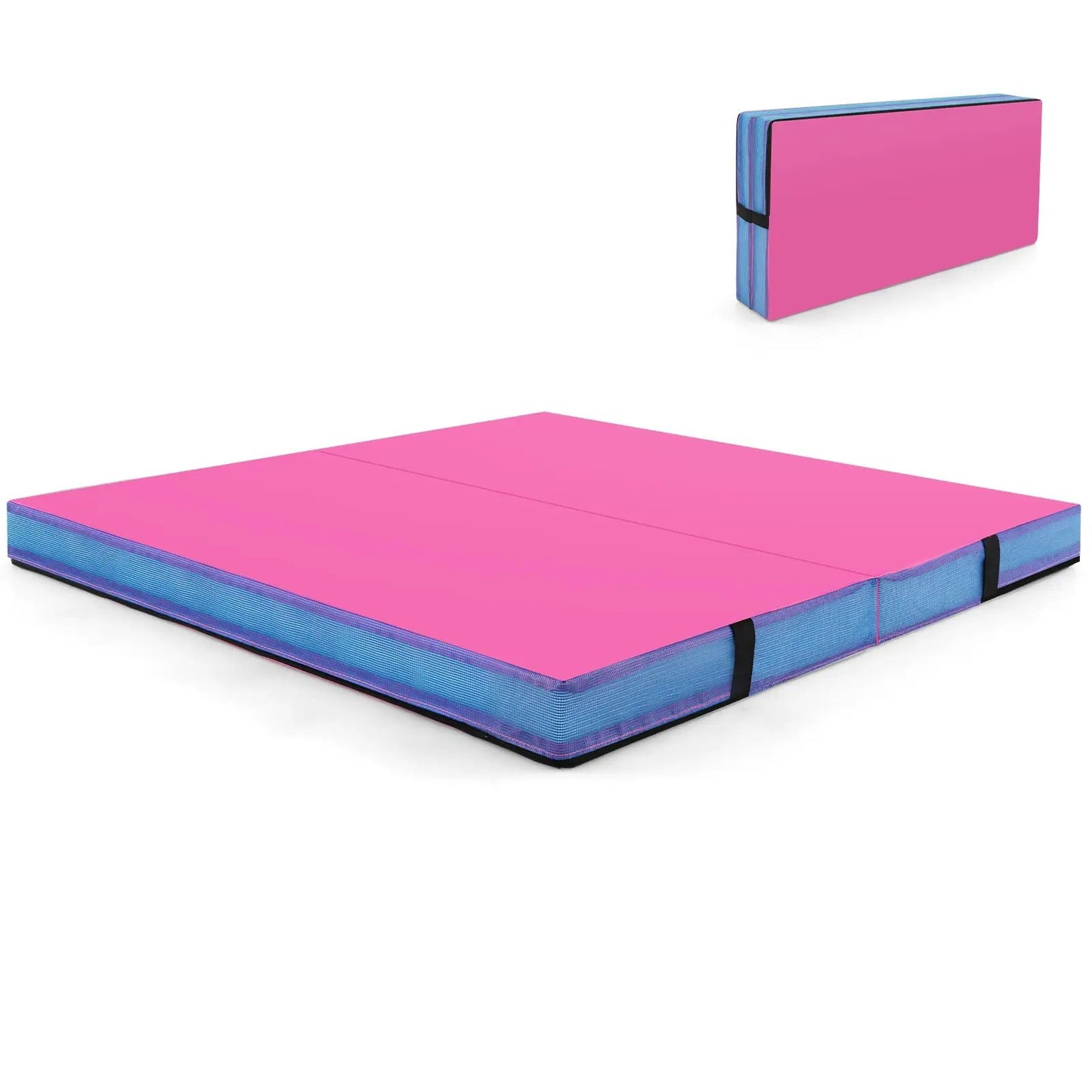 4ft x 4ft Bi-folding gymnastic tumbling mat pink top with blue edges DirectDeals on Tampa Home & Garden Store