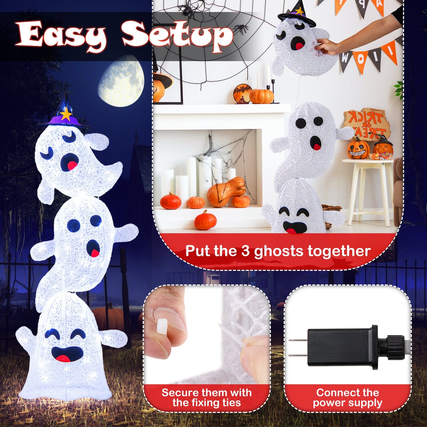 4 ft lighted stacked ghost decoration with 3 ghosts and 120 LEDs DirectDeals on Tampa Home & Garden Store