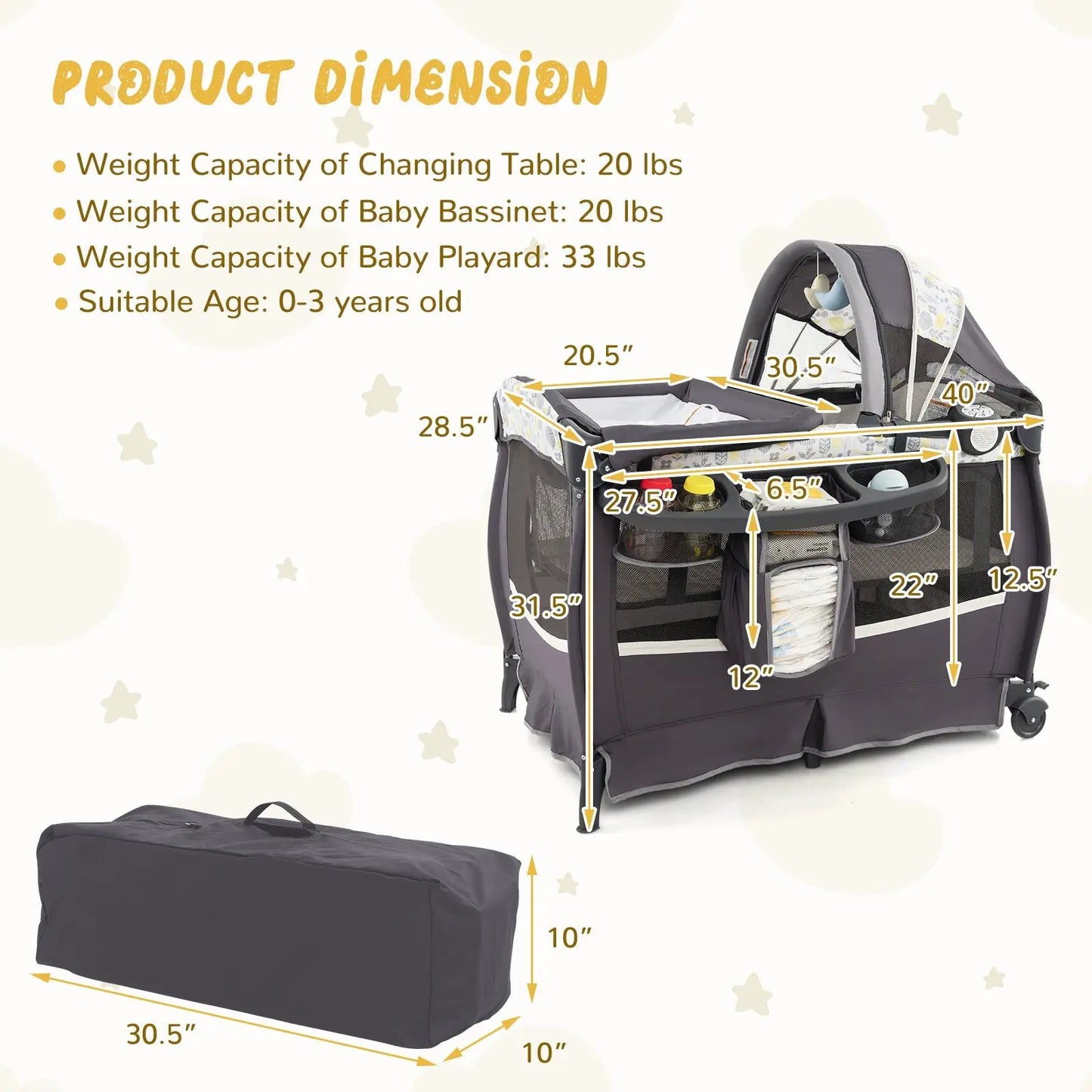 4 in 1 Portable Pack and Play Nursery Center with bassinet, dark gray fabric DirectDeals on Tampa Home & Garden Store