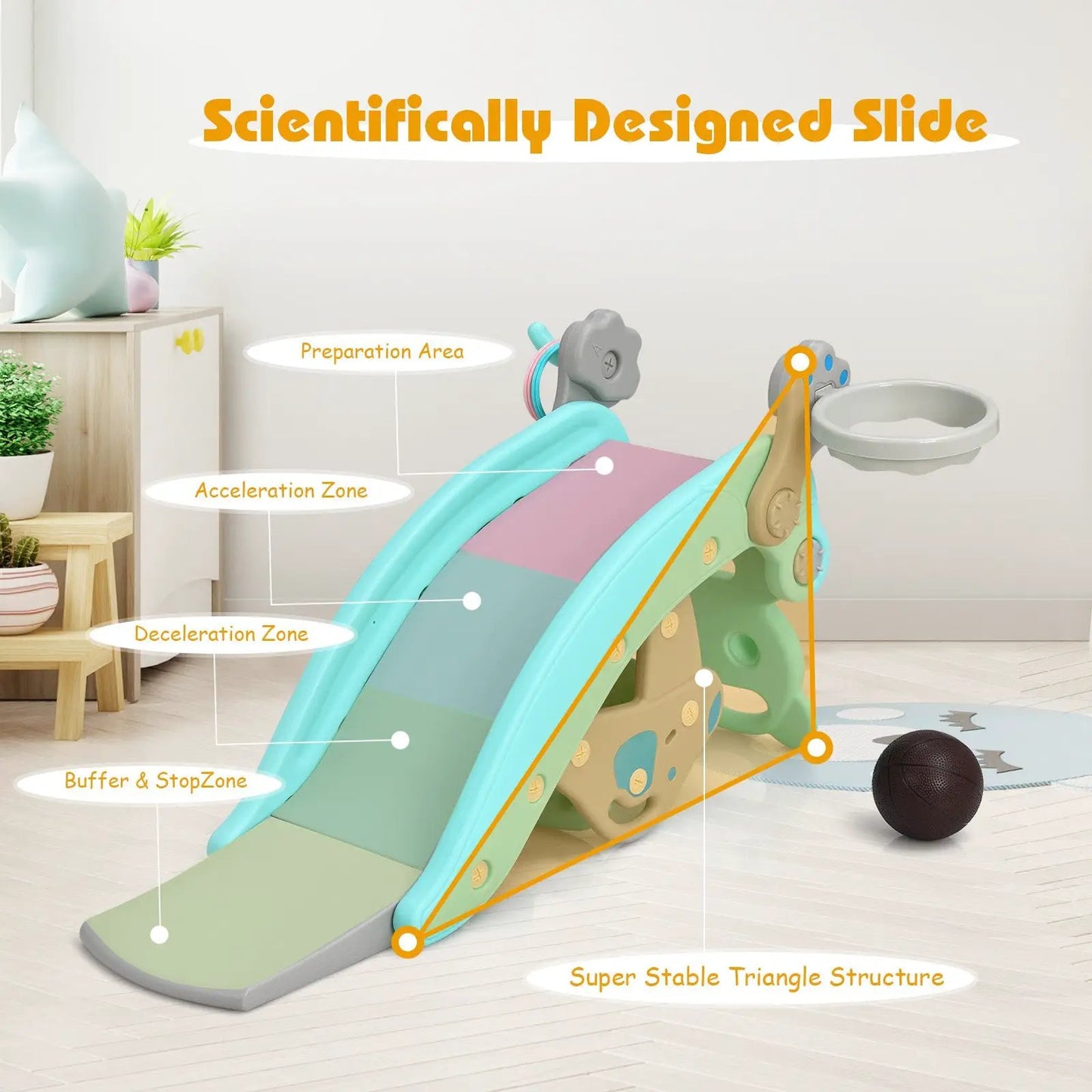 4-in-1 Toddler Slide and Rocking Horse Playset with Basketball Hoop-Blue - Tampa Home & Garden Store