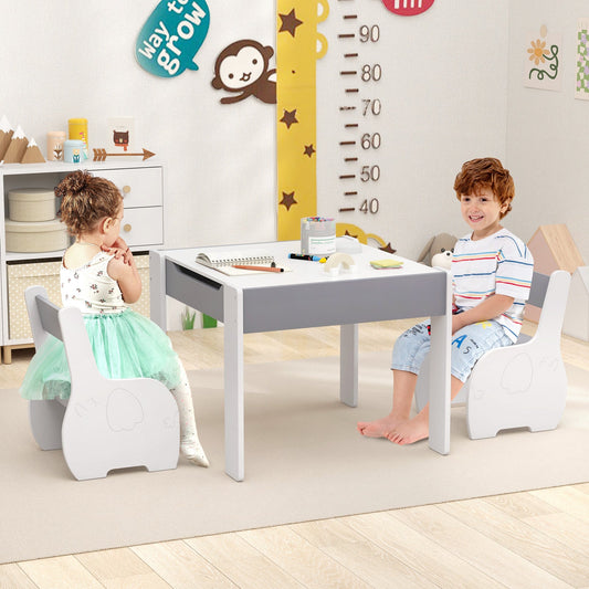 4-in-1 Wooden Activity Kids Table and Chairs with Storage and Detachable Blackboard - Tampa Home & Garden Store