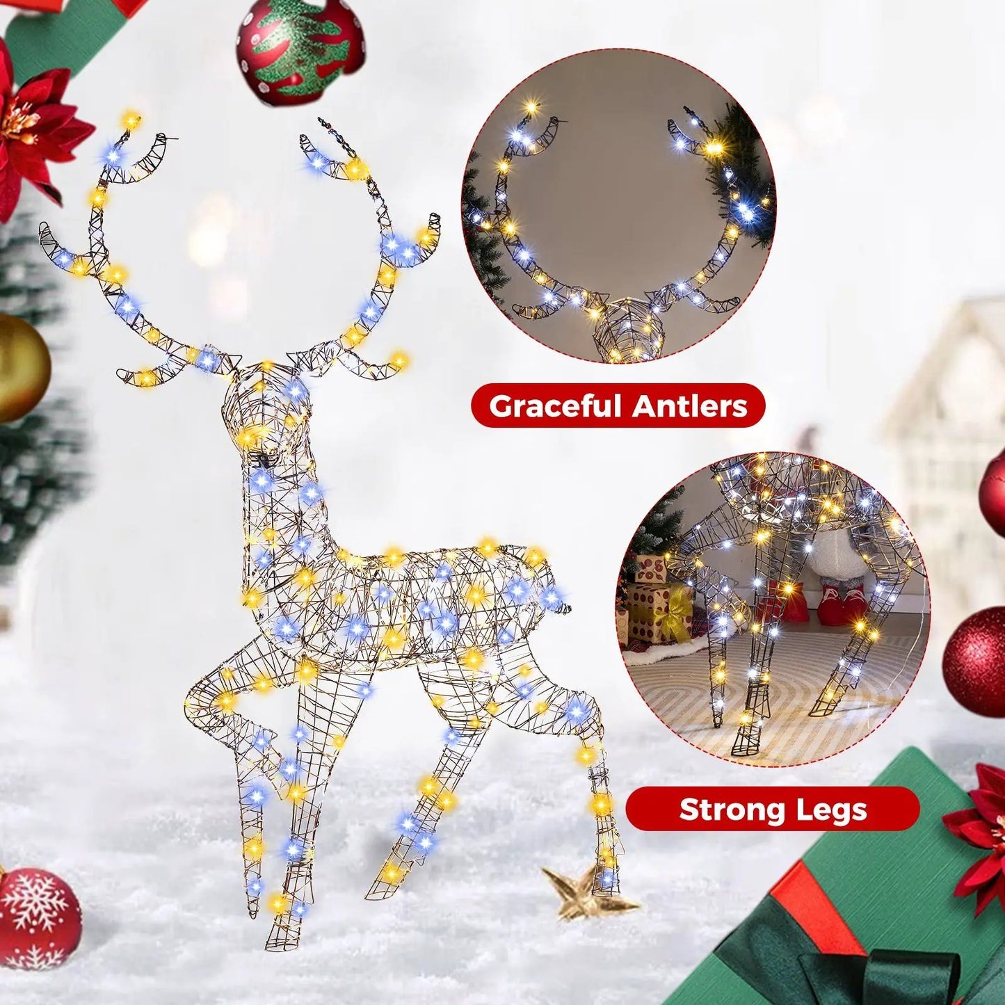 4.6 Feet Pre-Lit Christmas Reindeer with 170 Cold and Warm LED Lights - Tampa Home & Garden Store